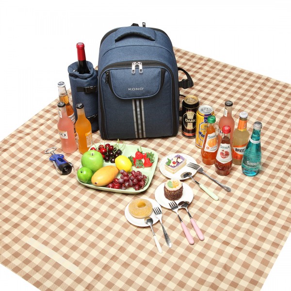 E6915 - Kono Canvas Picnic Backpack - Navy Blue